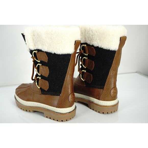 Tory Burch Grey Flannel Brown Leather Duck Boots Size 5 Fur NIB Women's Rain - Picture 6 of 10